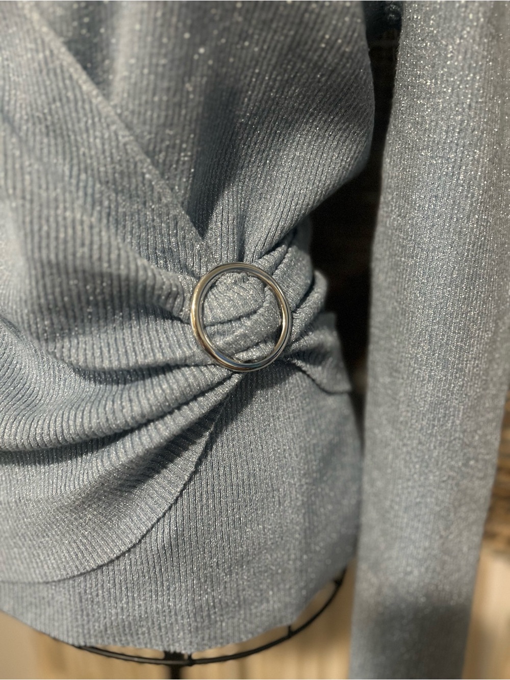 INC Shimmery Light Blue Wrap Sweater with Side Ring - Picture 4 of 10